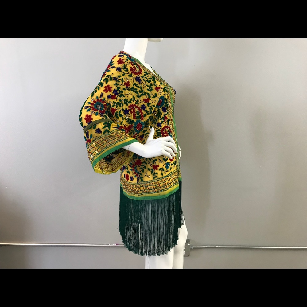 Beautiful Embroidered Fringe Yellow Robe/Jacket - Picture 6 of 7